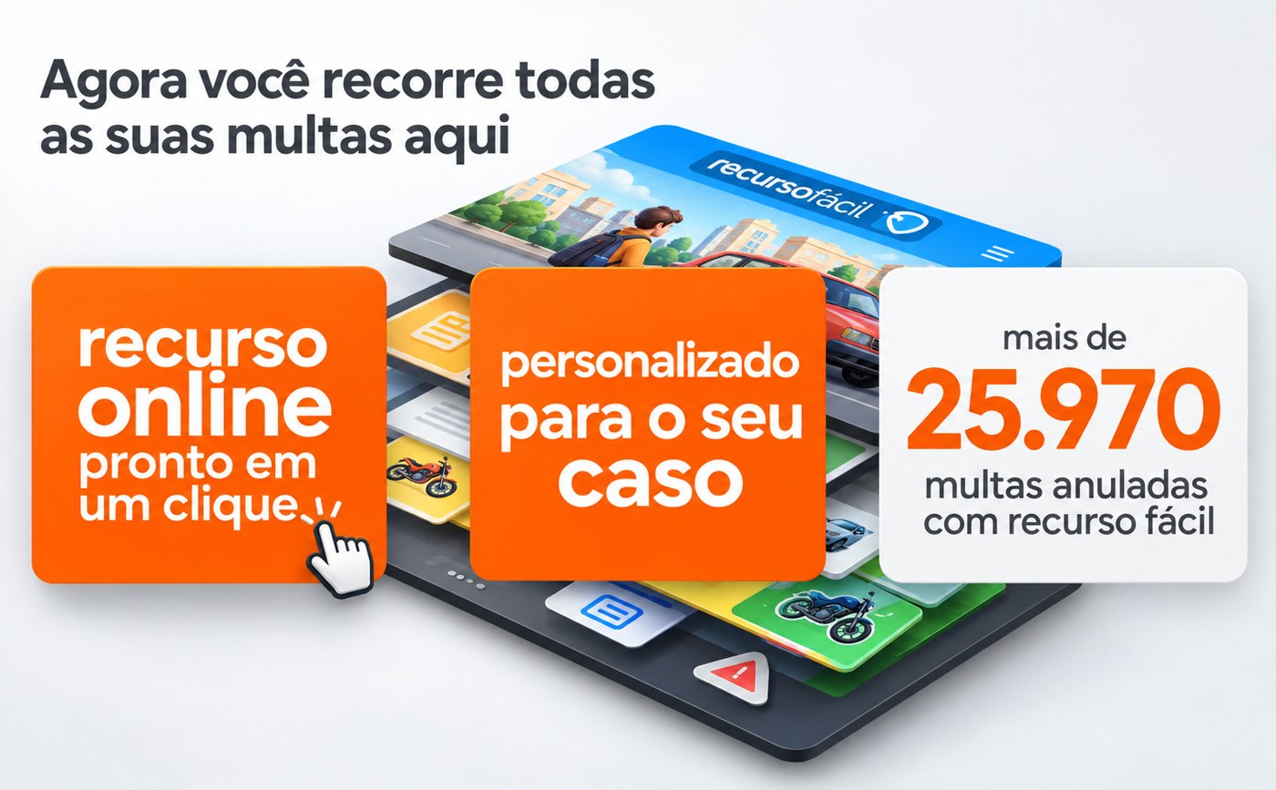 Agora você recorre todas as suas multas aqui: recurso online pronto em um clique, personalizado para o seu caso, mais de 25.970 multas anuladas com Recurso Fácil.