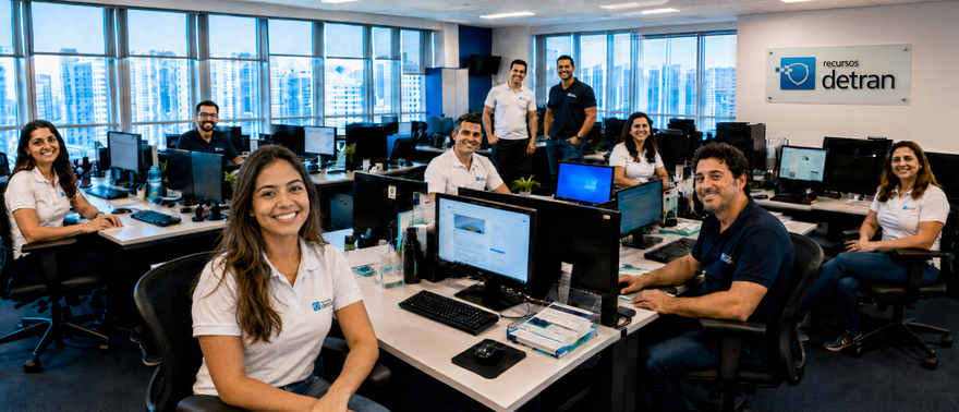 Equipe da Recursos Detran na central de atendimento.
